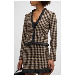 Derek Lam 10 Crosby Betti Plaid Twisted Ruffle-Trim Jacket